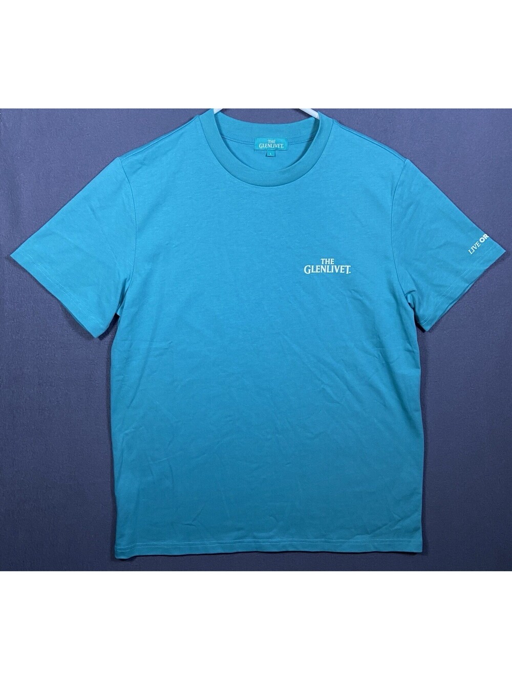 Glenlivet Scotch Live Original Whisky Founders Reserve T shirt Blue Green Color